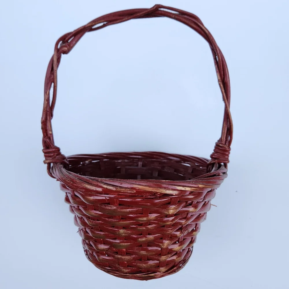 Pair of Burgundy and Gold Woven Baskets